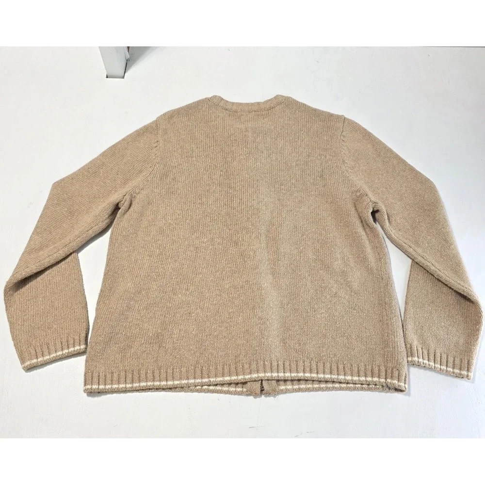 Croft & Barrow Cardigan Sweater Womens Petite Medium‎ Beige Bird Holiday Argyle